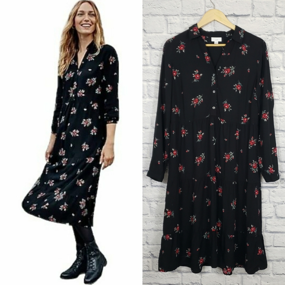 J. Jill black floral midi dress
